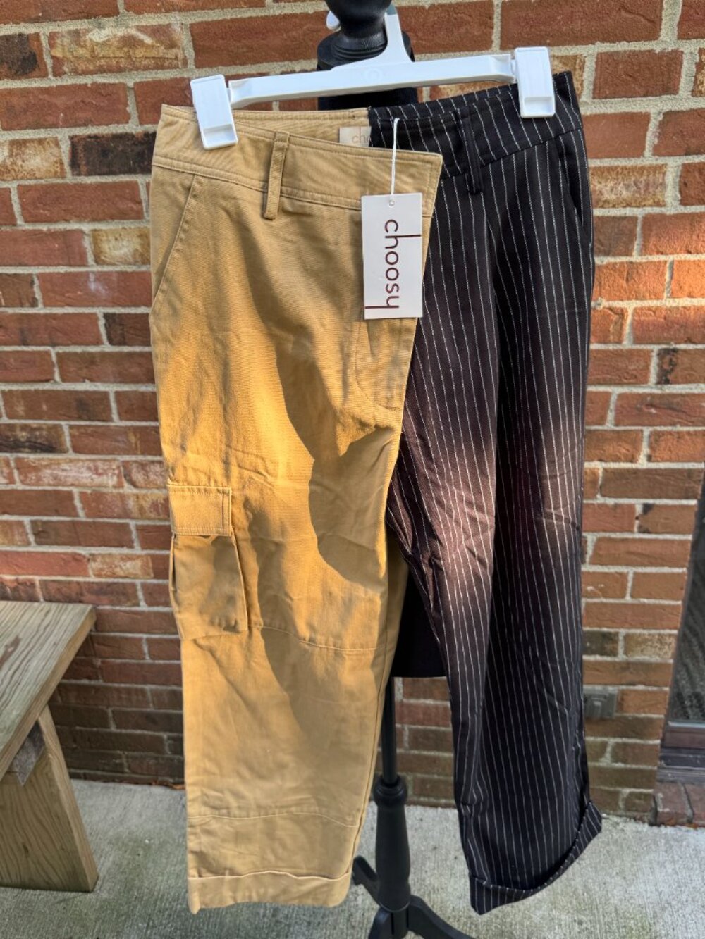 Choosy Color Block Cargo Pants Khaki Black Pinstripe Size 4 NWT